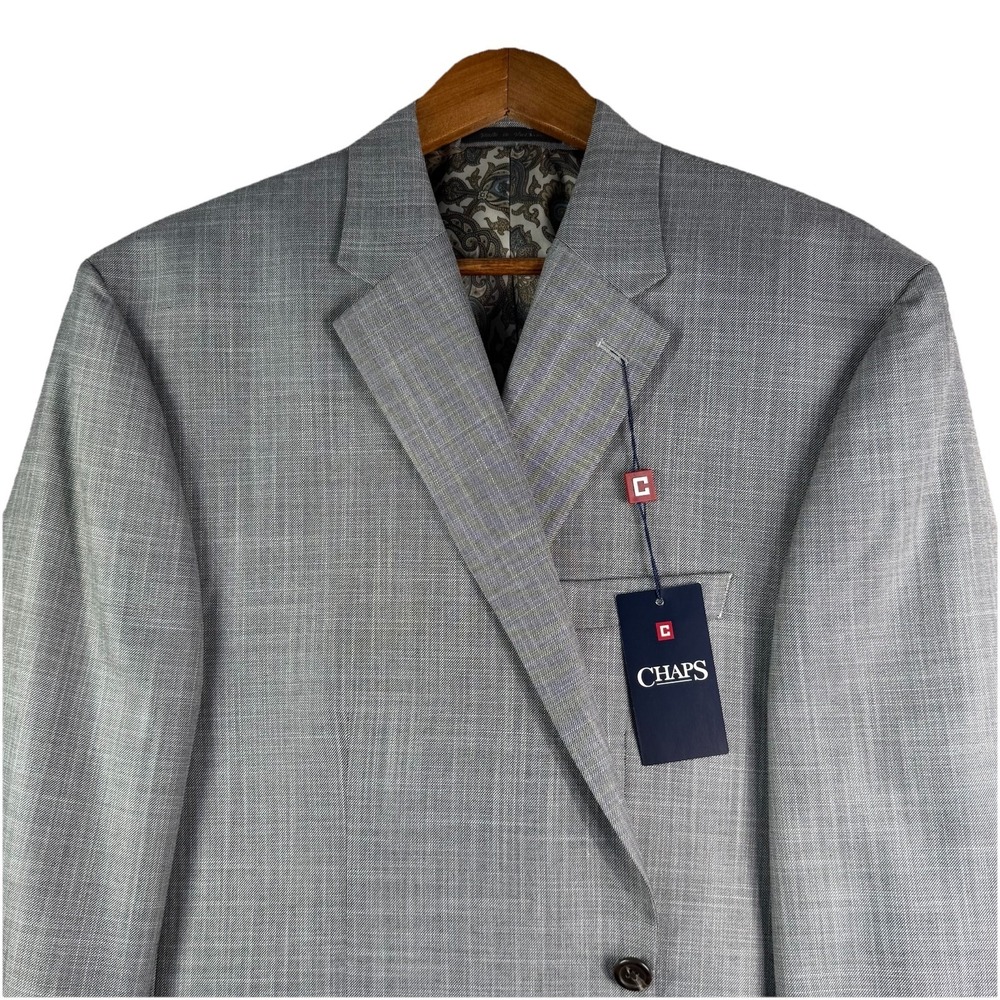 Chaps NWT Blazer Mens 46R Light Grey 2 Button Paisley Lining